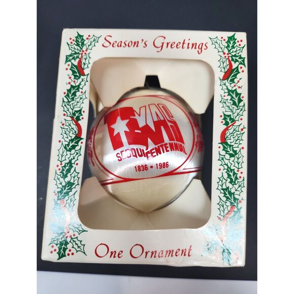 Vintage Texas Christmas Ornament Collectible 1986 Satin Ball OFFICIAL in Box - Picture 1 of 8